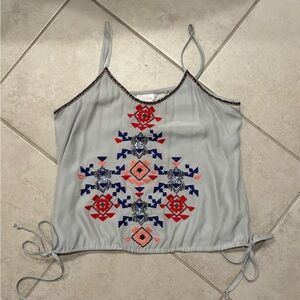 Parker Embroidered and Beaded Gray Top with Colorful Accents